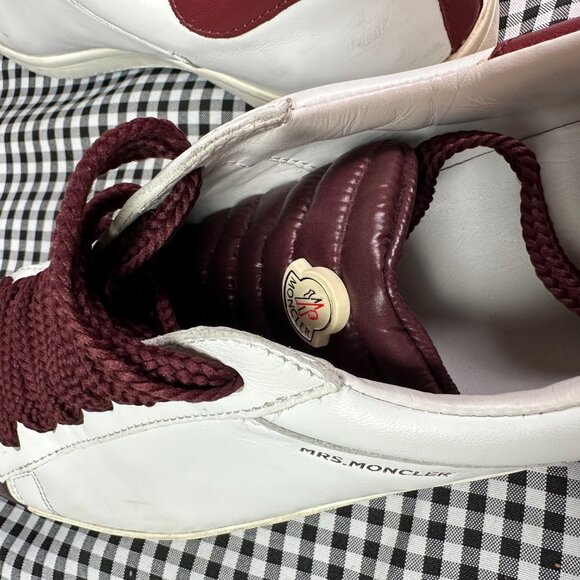 Moncler Ms. Moncler Angeline White Leather Sneaker Maroon Red Accent EU 40 US 10 - Picture 6 of 6
